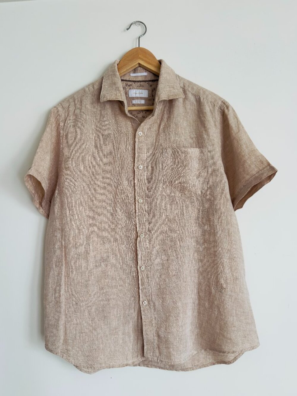 Porter & Ash 100% Linen Button Up Short Shirt Beige Resortwear - Size L